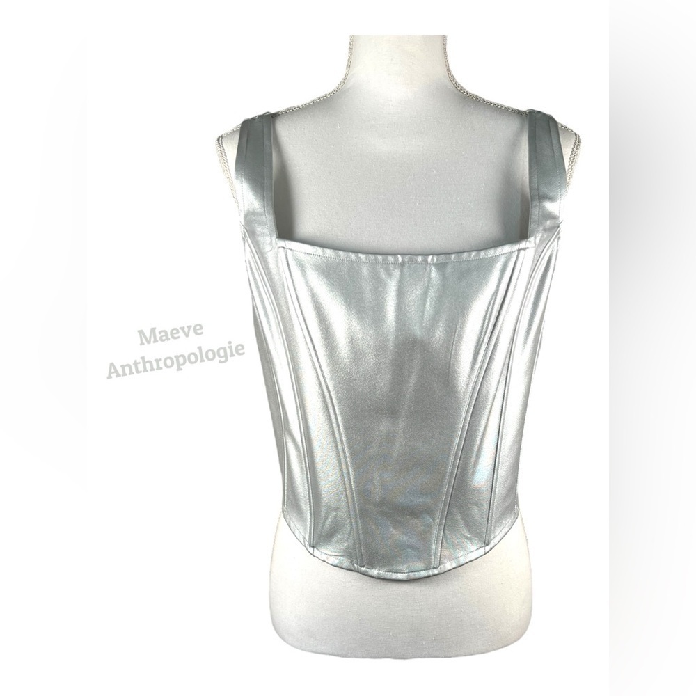 Anthropologie | Maeve | Metallic Silver Corset Tank Top | NWT! - Picture 4 of 9